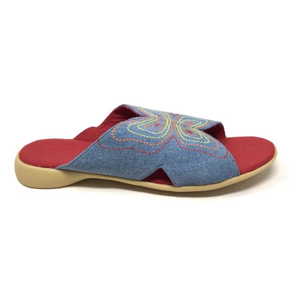 Vintage Embroidered Butterfly Sandals Women's Sz 8 Blue Denim Colorful Sandals - Picture 5 of 6